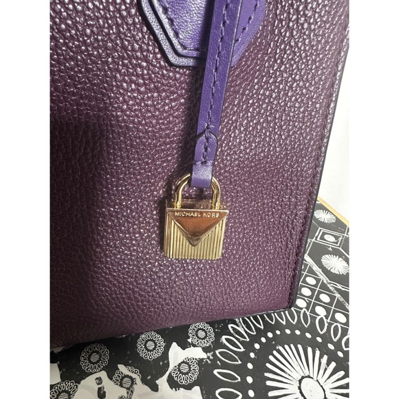 Michael Kors Purple Leather Satchel Bag Gold Lock Adjustable Strap‎ Top Handle - Picture 3 of 8